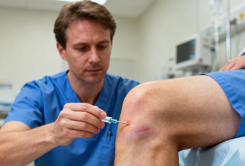 esempio di artrocentesi al ginocchio