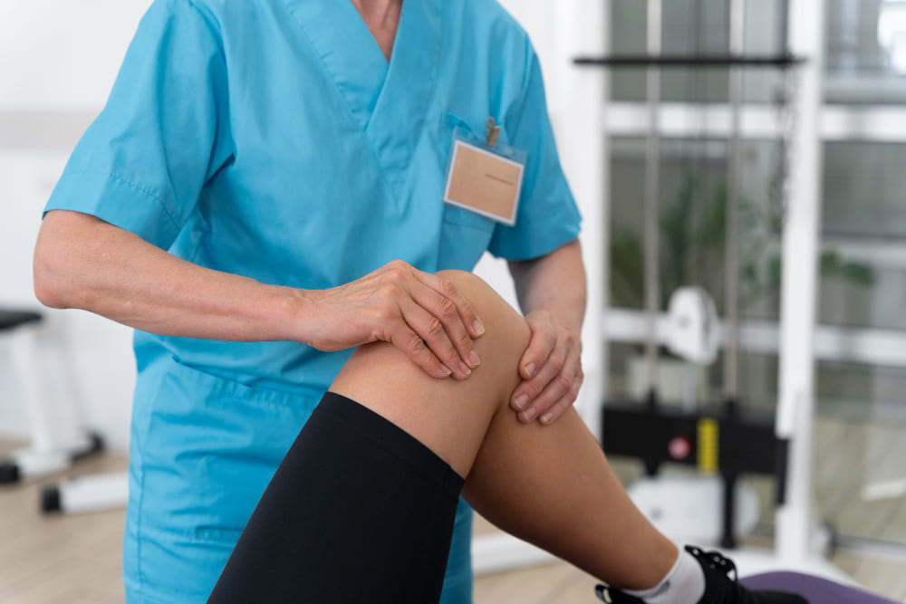 esempio di paziente che fa fisioterapia al ginocchio